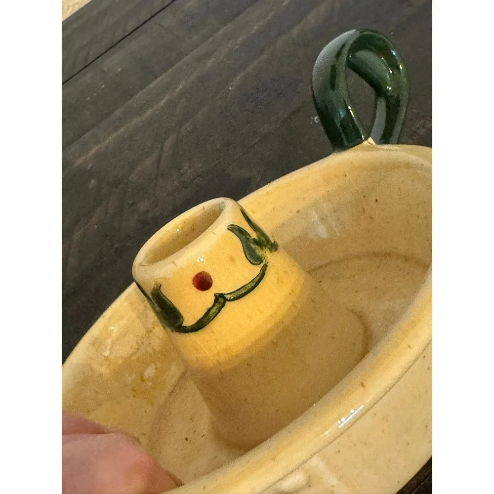 Metlox Poppytrail Ceramic Chamberstick Candle Holder Vintage Cream Green Vine